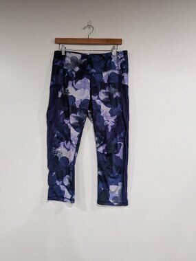 Joe Fresh Floral Cropped Leggings with Pockets Navy Blue Purple Size Large
